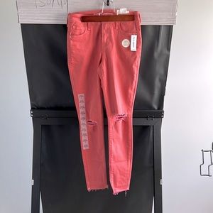 Old Navy Rockstar mid-rise super skinny ankle distressed jeans dark coral size 2